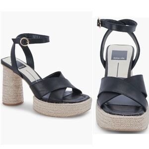 Dolce Vita Arlow Espadrille Platform Sandal Black Leather Ankle Strap Size 7.5